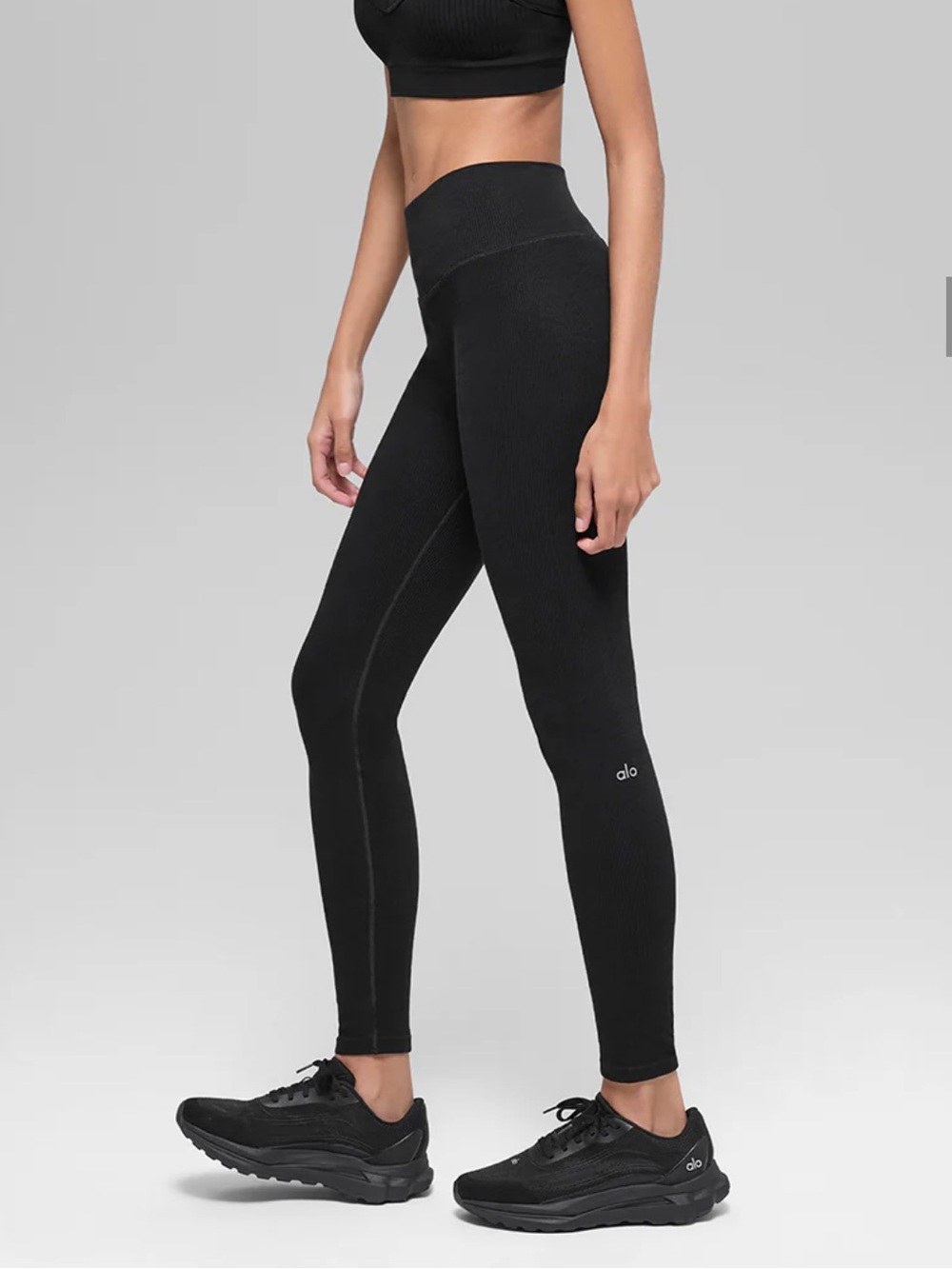 ALO Yoga | Black Seamless High-Waist Two Tone Rib Legging | Small